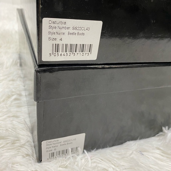 DISTURBIA Beetle Faux Leather Combat Boots Mid Calf Striped Black White US 6,7 - Picture 10 of 11